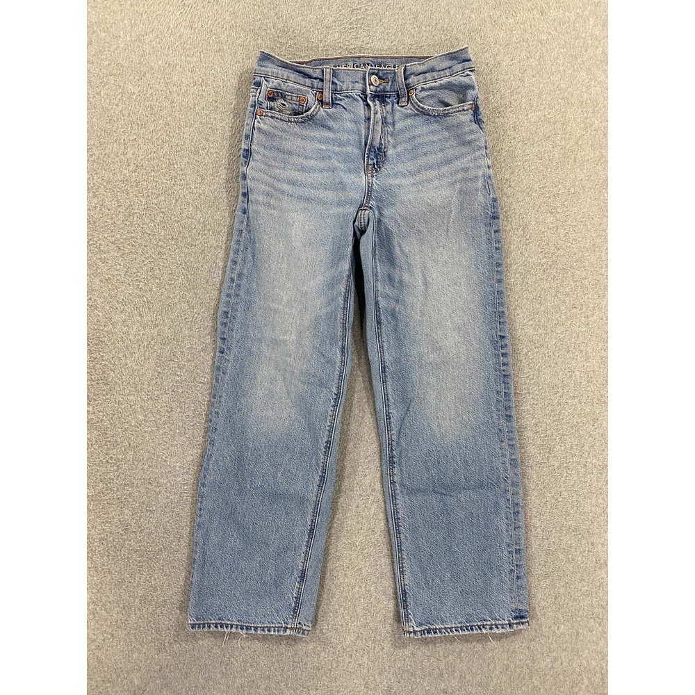 American Eagle Jeans Women 000 Short Blue Stovepipe Stretch Denim Mid Rise Light